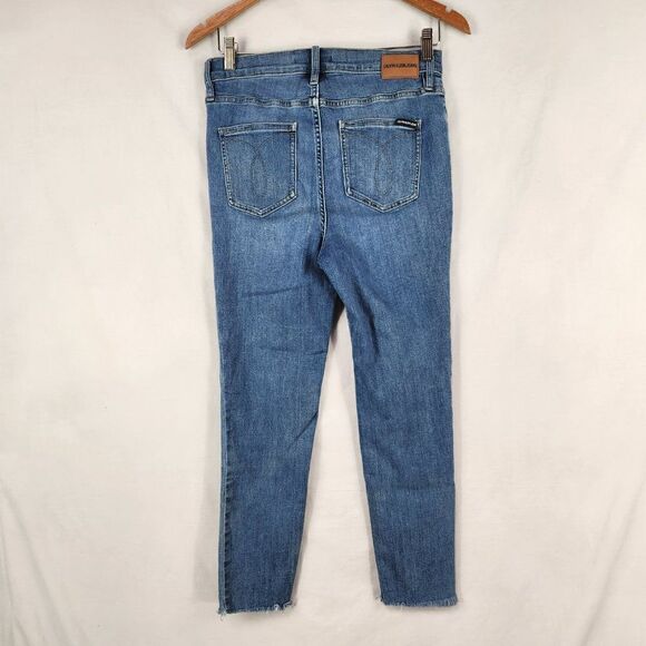 Calvin Klein Womens High Rise Skinny Sz 12/31  Denim Blue Jeans Raw Hem Button - Picture 2 of 11